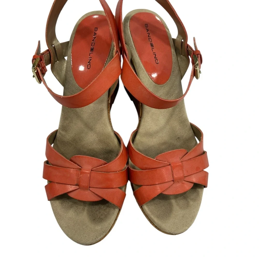 Bandolino Orange Strap point Wedge Sandals with Cork Heel Women’s Shoe Size 8